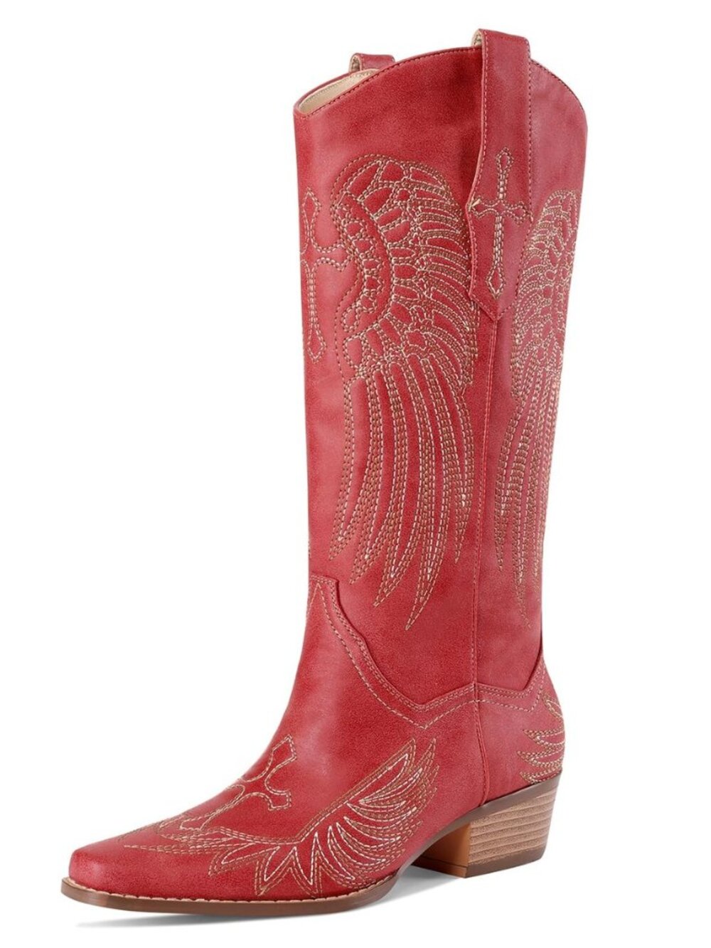 Womens Knee High Boots Cowboy Cowgirl Tall Western Boots Pull On Square Toe Low